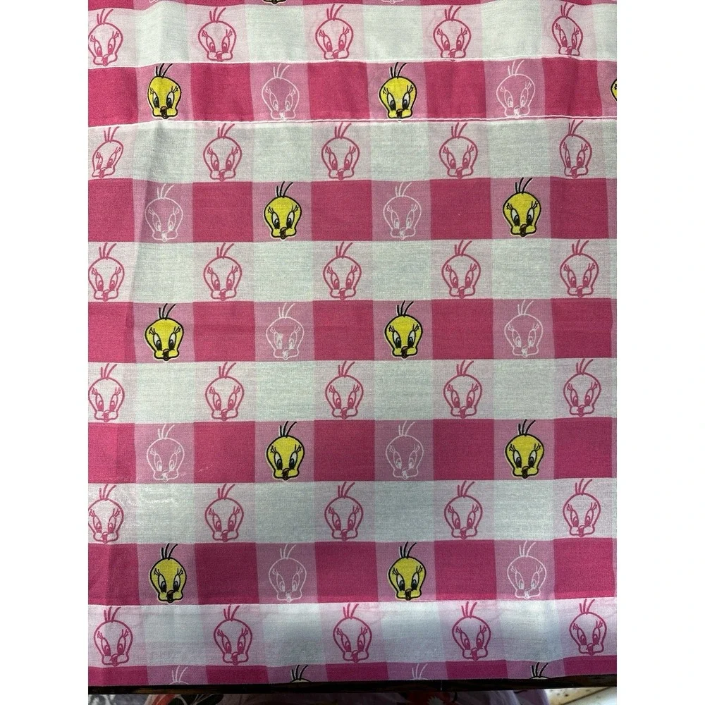 Lot of 2 Vintage 1999 Tweety Bird Valances‎ Looney Tunes Pink Gingham Curtains